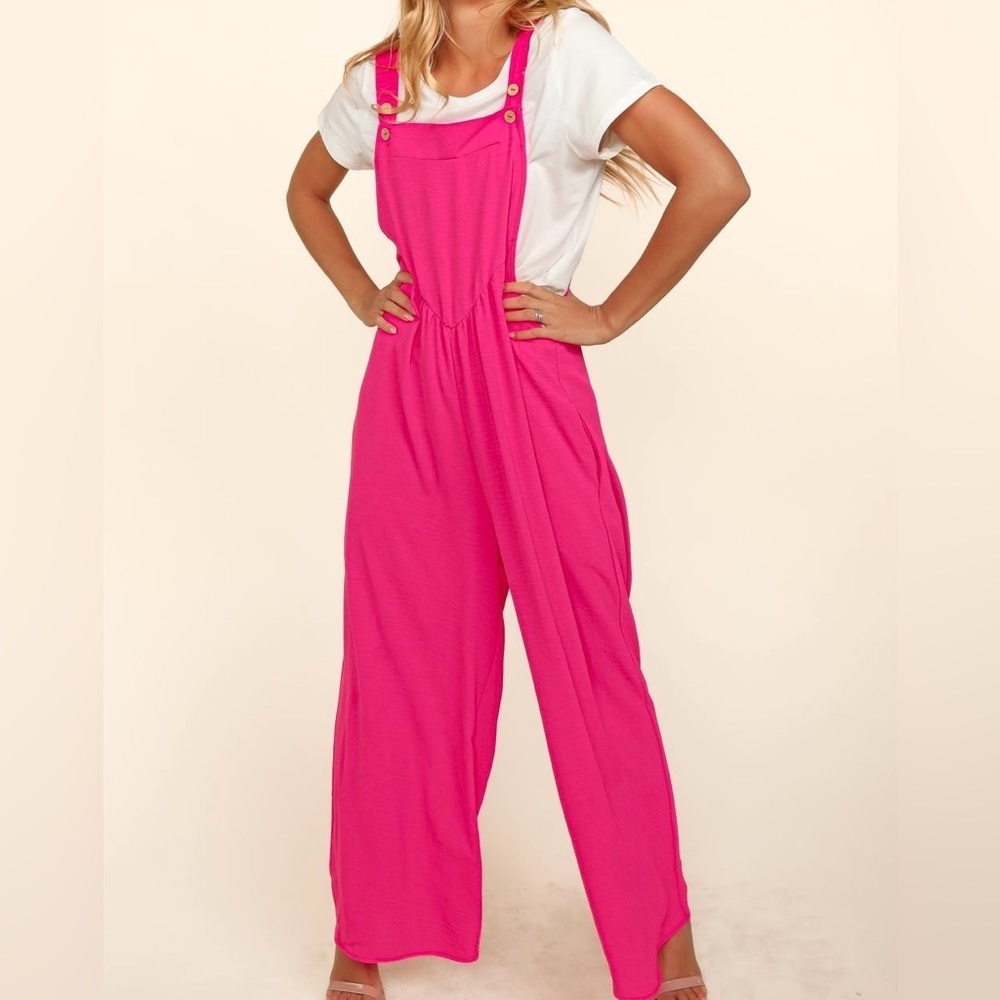 🔥🔥Wide Leg Bib Overalls Sleeveless Jumpsuit Baggy Comfy Pink